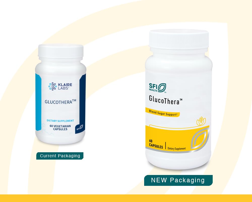 Klaire Labs GlucoThera cap sealed, 60 capsules ready for ongoing daily routines.