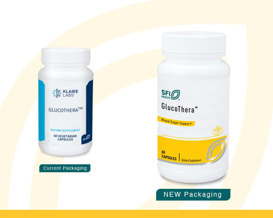 Klaire Labs GlucoThera cap sealed, 60 capsules ready for ongoing daily routines.