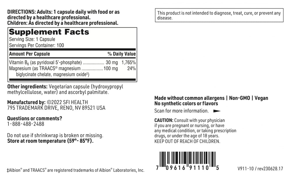 Detail of Klaire Labs P-5-P Plus Magnesium ingredients for transparency