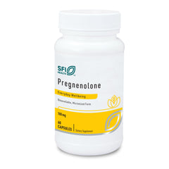 Klaire Labs SFI Health Pregnenolone bottle with 60 capsules for daily vitality support.