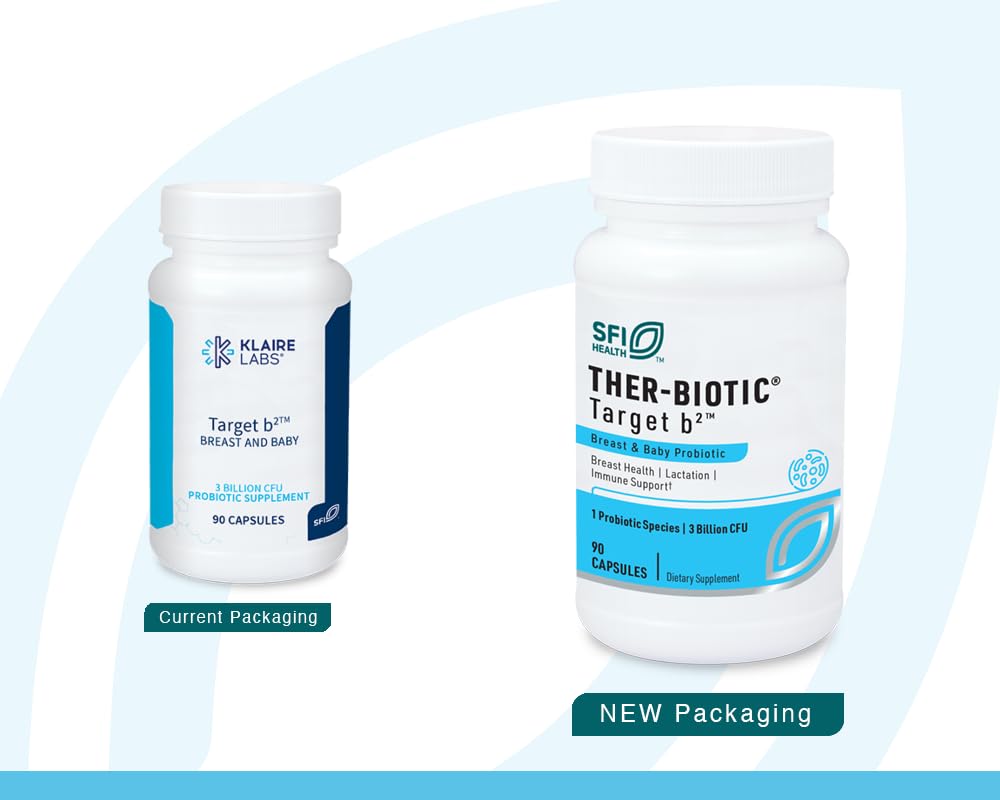 Klaire Labs Target B2 capsules back, detailing Lactobacillus fermentum for mammary balance.