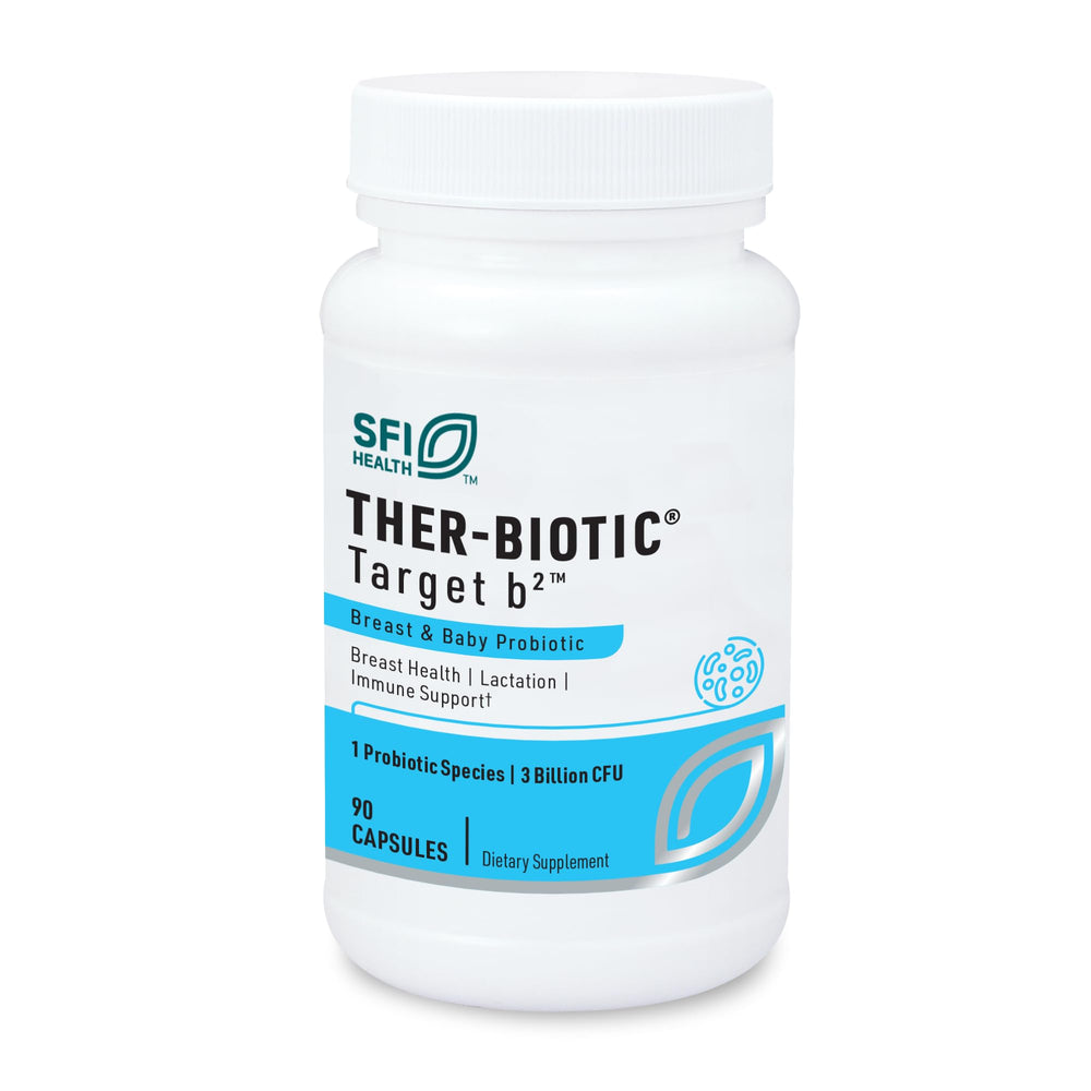 Klaire Labs Target B2 capsules front, supporting lactation comfort for breastfeeding mothers.