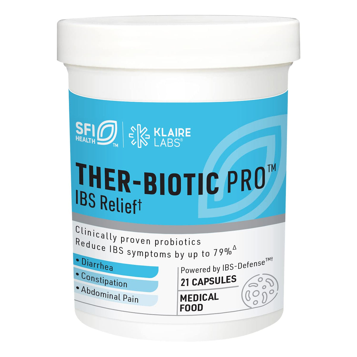 Klaire Labs SFI Health Ther-Biotic Pro IBS Relief bottle supports digestive comfort for IBS