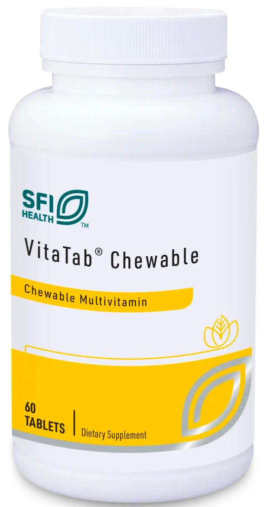 Klaire VitaTab chewable bottle label with natural cherry-orange flavor for easy daily supplementation.