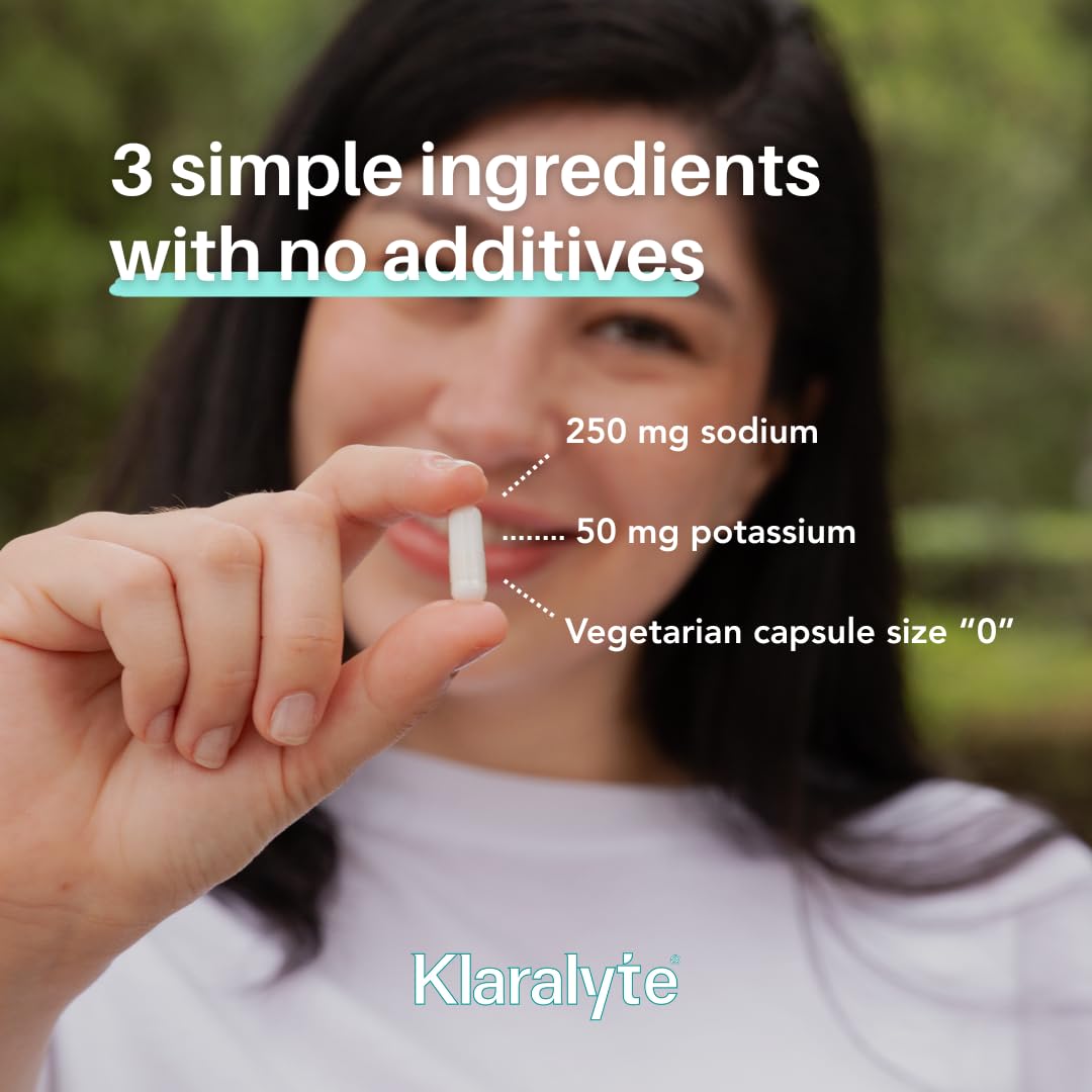 Klaralyte capsules close-up highlighting vegetarian electrolyte capsules.