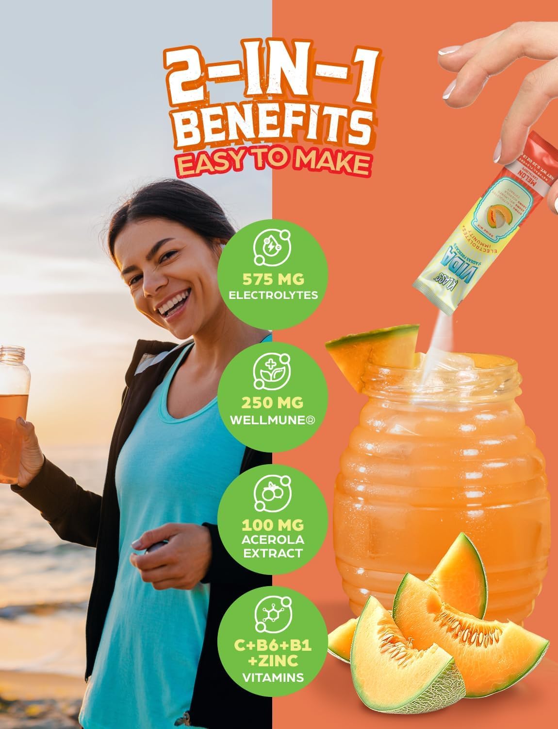 KLASS VIDA cantaloupe agua fresca flavor delivers flavorful hydration.