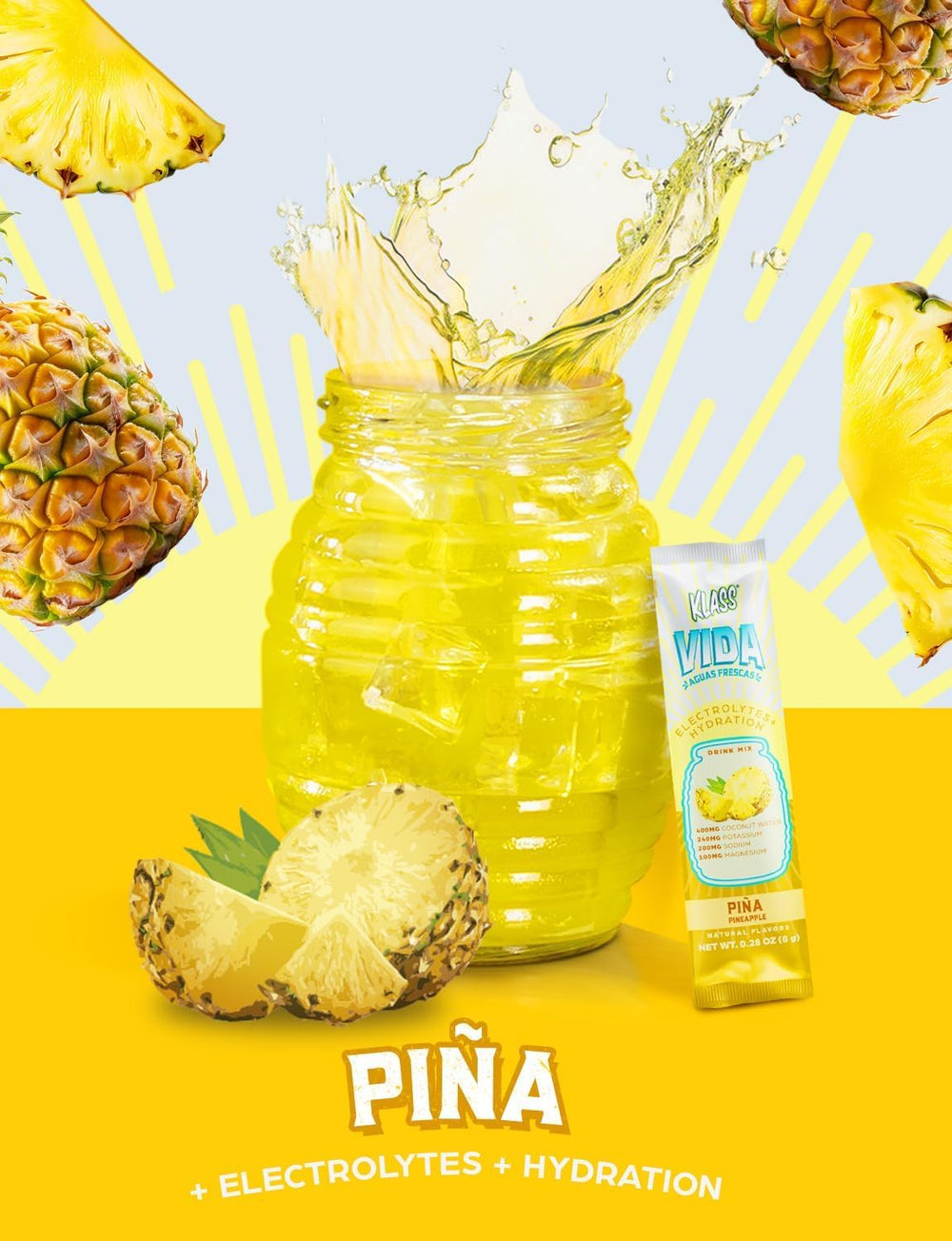 KLASS VIDA coconut-water mineral icons indicate electrolyte support.