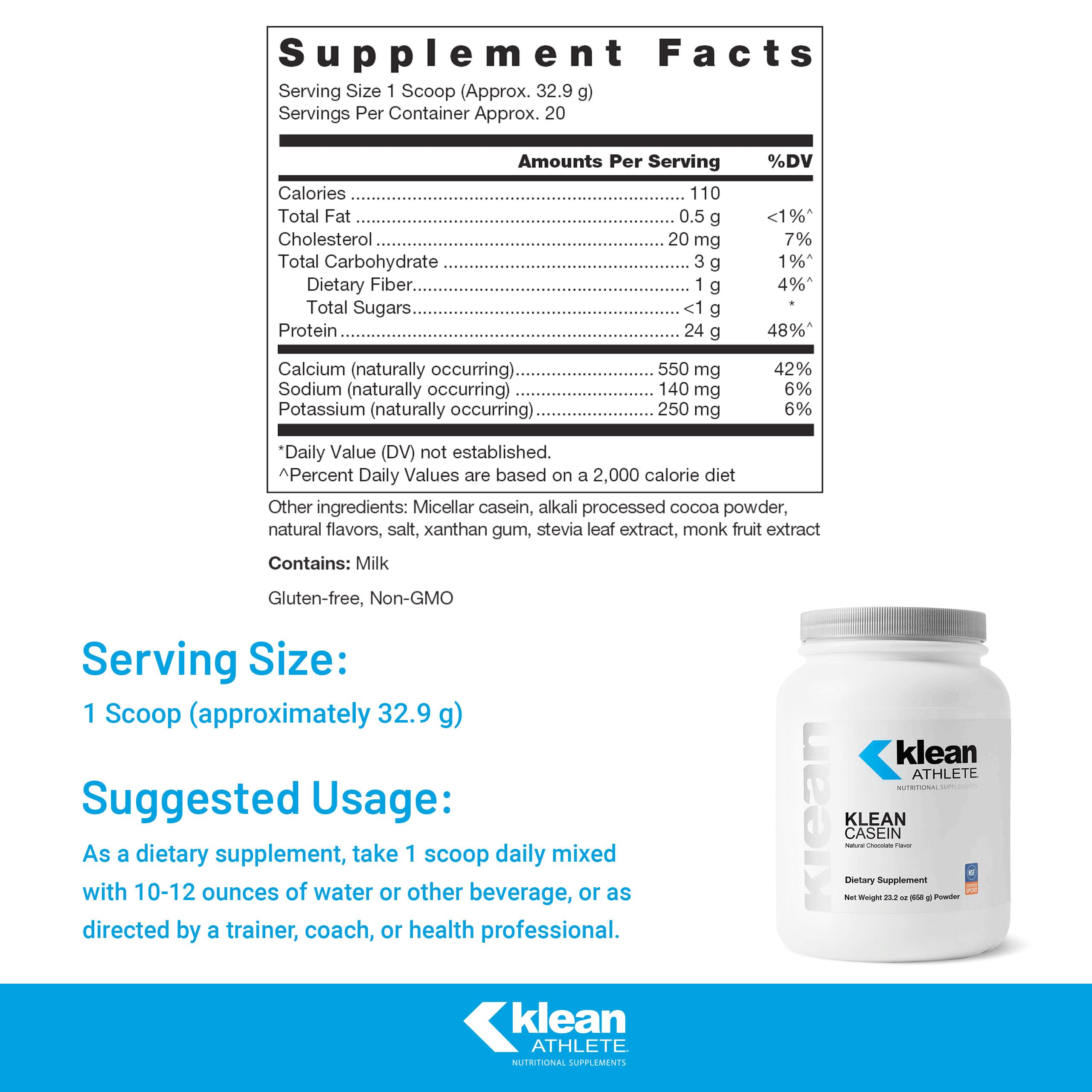 Klean Athlete Klean Casein scoop beside the jar for easy post-workout fueling