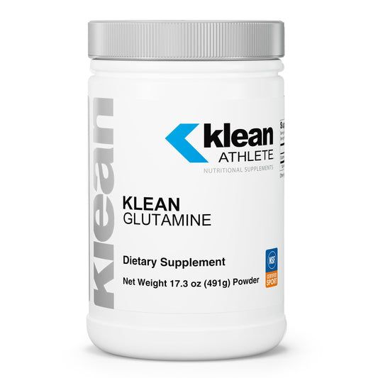 Klean Athlete Klean Glutamine bottle highlighting immune and gut support