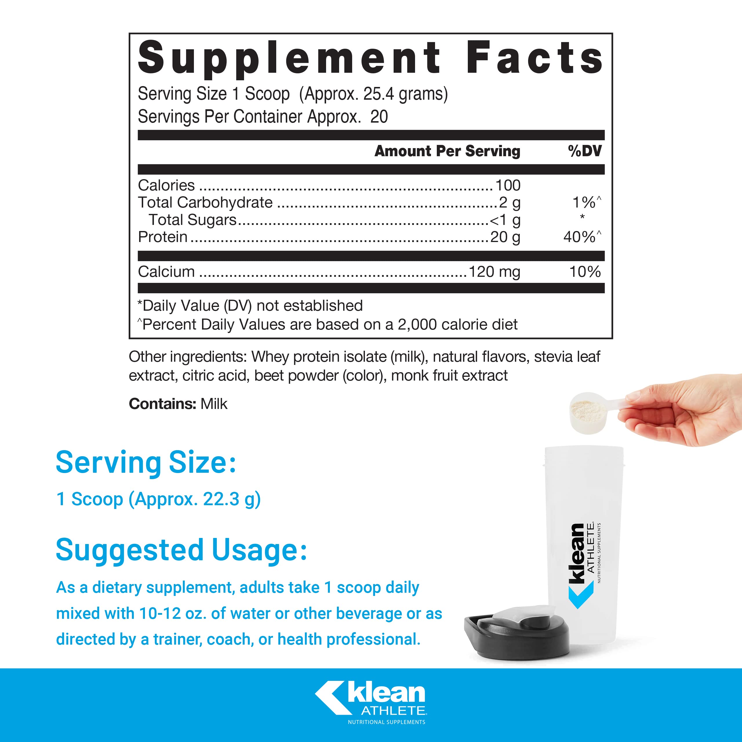 Klean Isolate strawberry powder ready to mix into drinks for daily use.