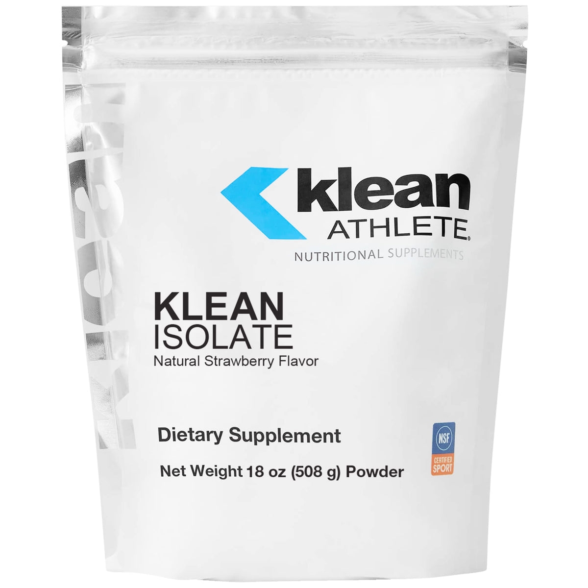 Klean Isolate whey protein jar with NSF for Sport logo highlighting quality.