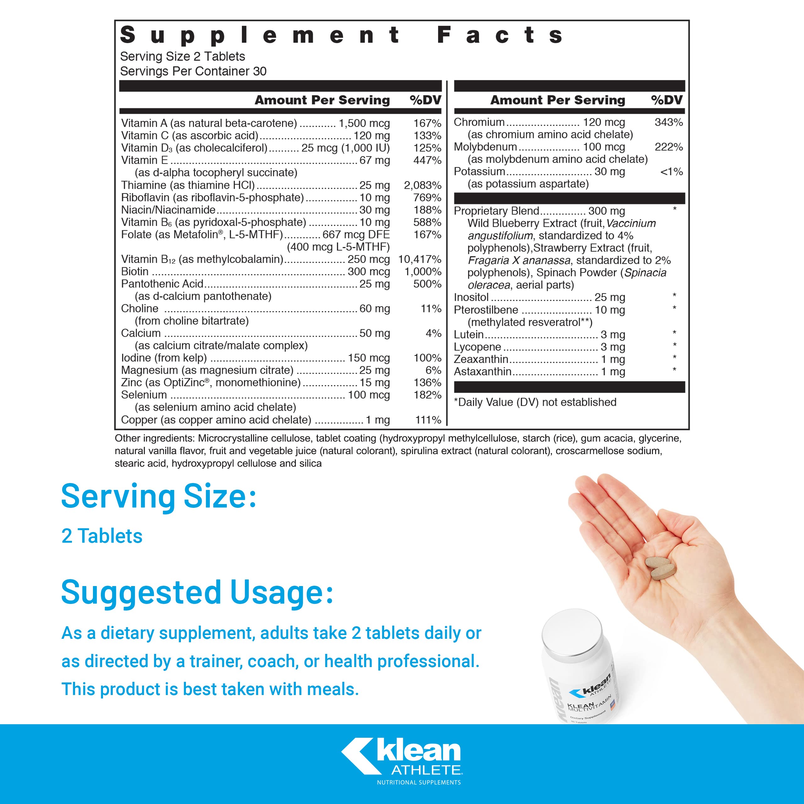 Klean Athlete multivitamin tablets displayed for daily immune and energy support