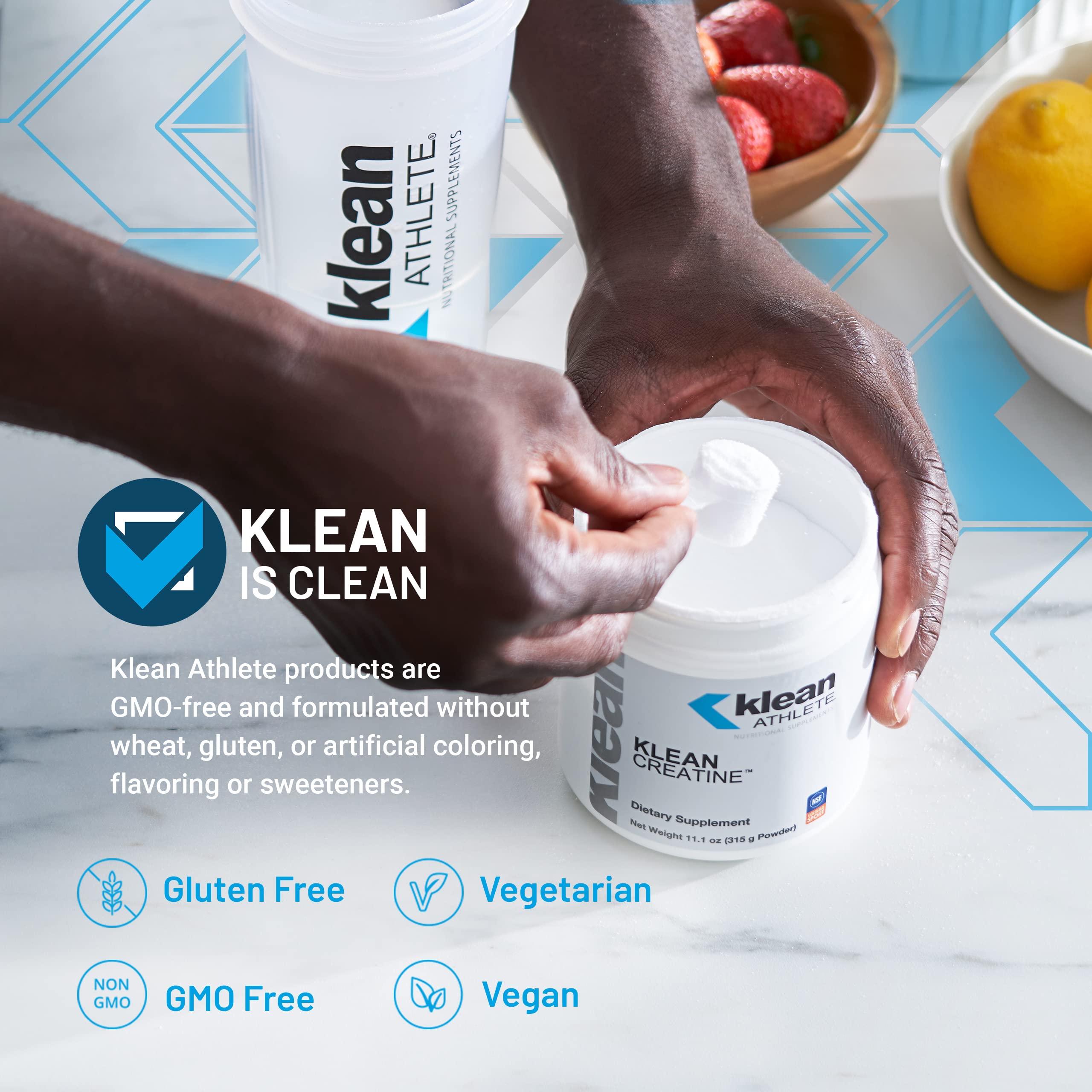 Klean Creatine powder dispersion—unflavored formula blends smoothly for post‑practice recovery.