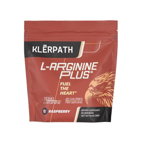Klerpath L-Arginine Plus scoop with raspberry powder ready to mix.