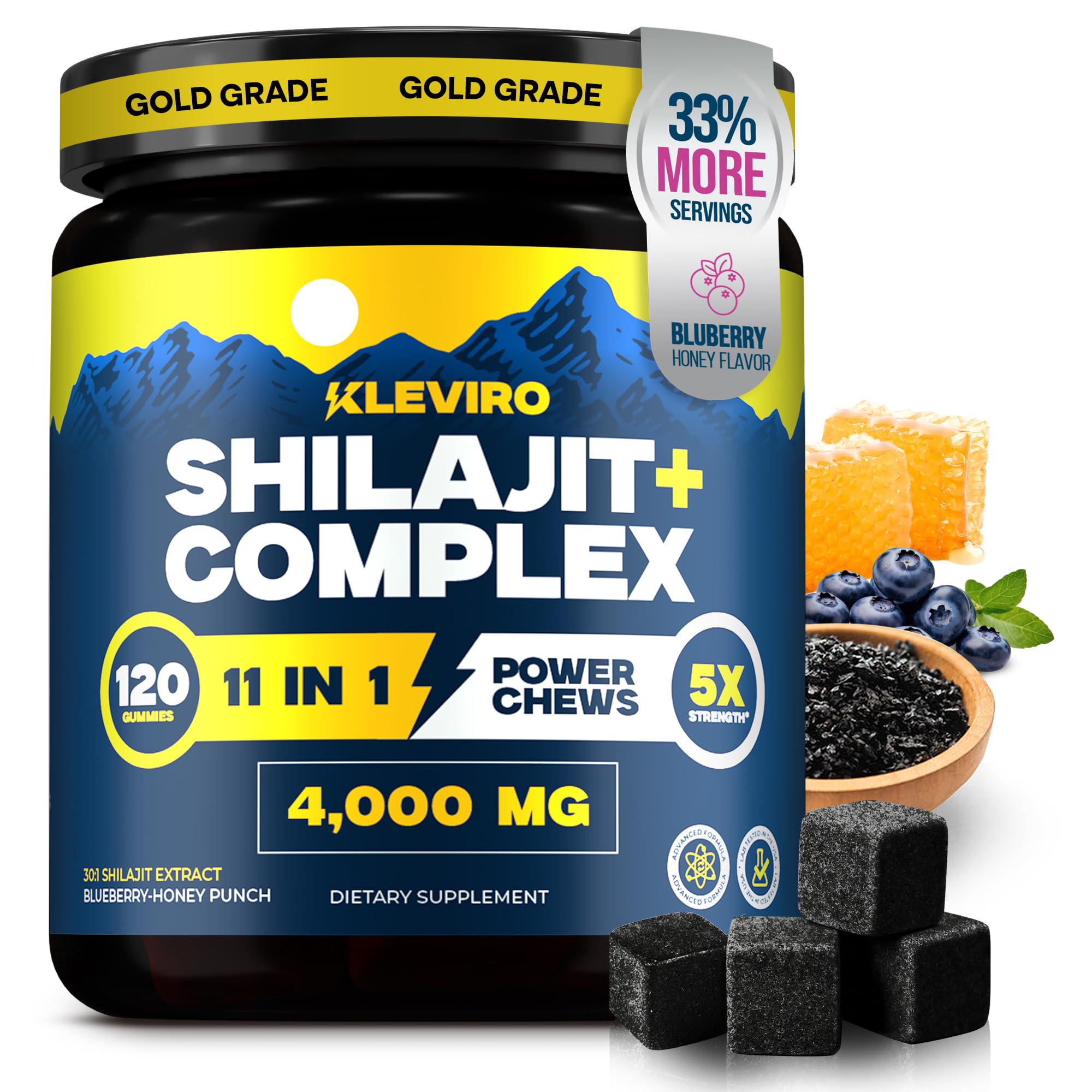 KLEVIRO 11-in-1 Shilajit Gummies bottle for daily vitality and convenience.