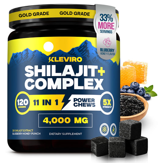 KLEVIRO 11-in-1 Shilajit Gummies bottle for daily vitality and convenience.