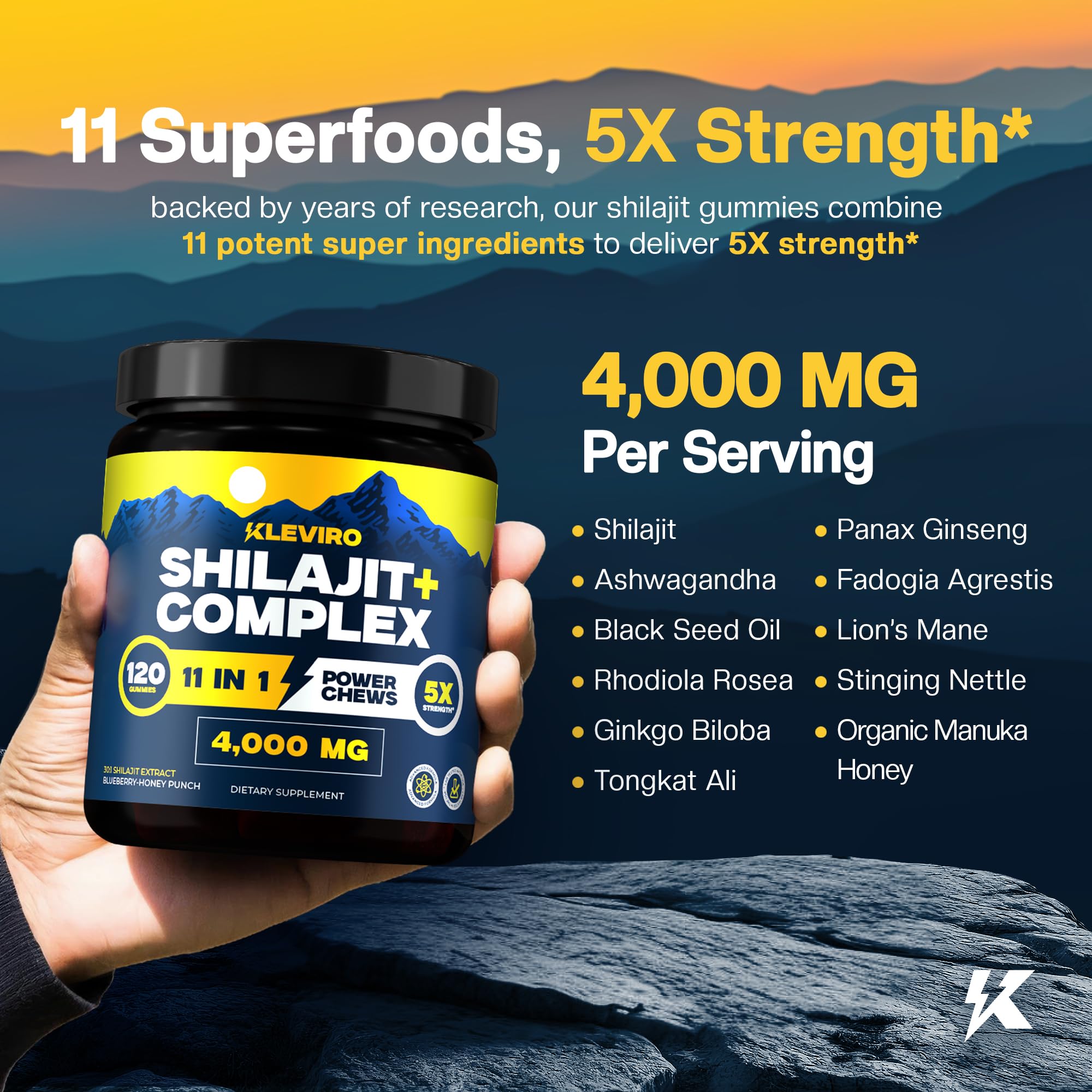 KLEVIRO gummies serving on a spoon showcases easy, on-the-go energy support.