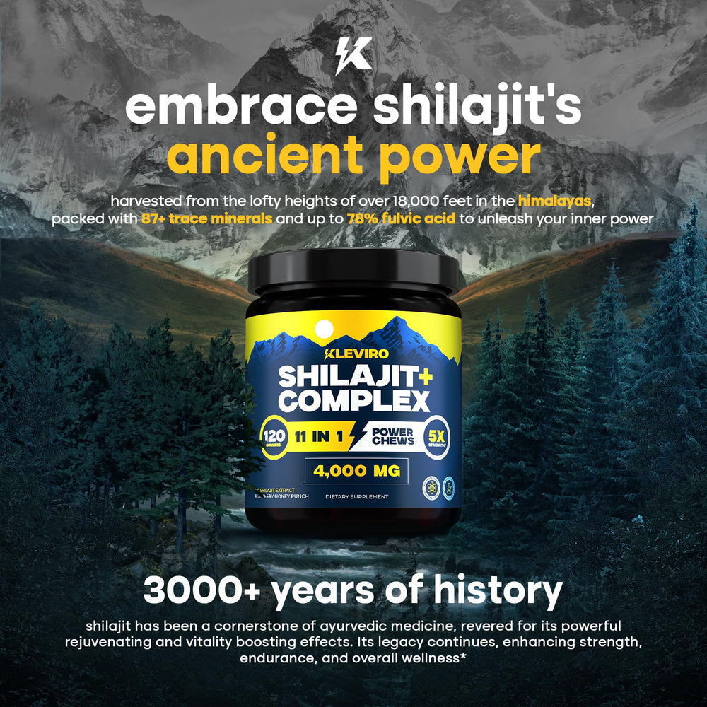 KLEVIRO Shilajit Gummies on desk scene illustrate daily wellness routine.