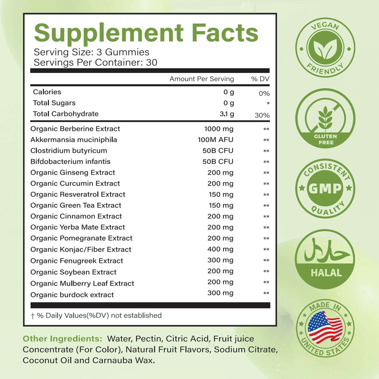 Klinovium GLP1 nutrition panel highlighting antioxidants and key ingredients.