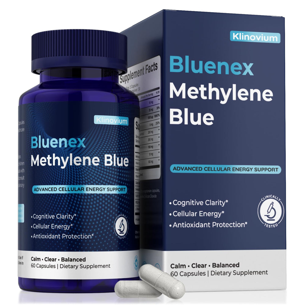 Klinovium Methylene Blue capsules bottle supports daily focus.
