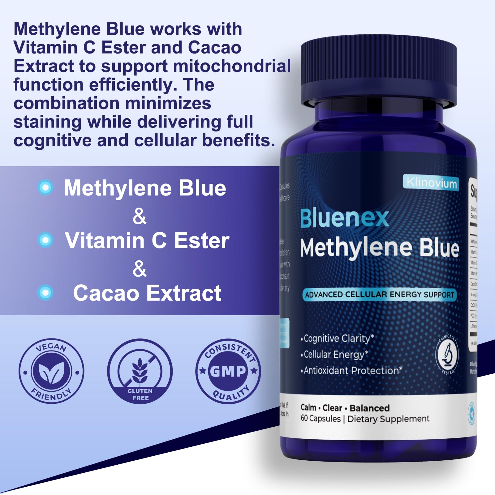 Pouring Klinovium capsules for caffeine-free cognitive clarity.