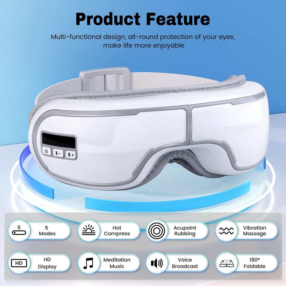 Klobela Eye Massager temperature display supports 40–42°C comfort.