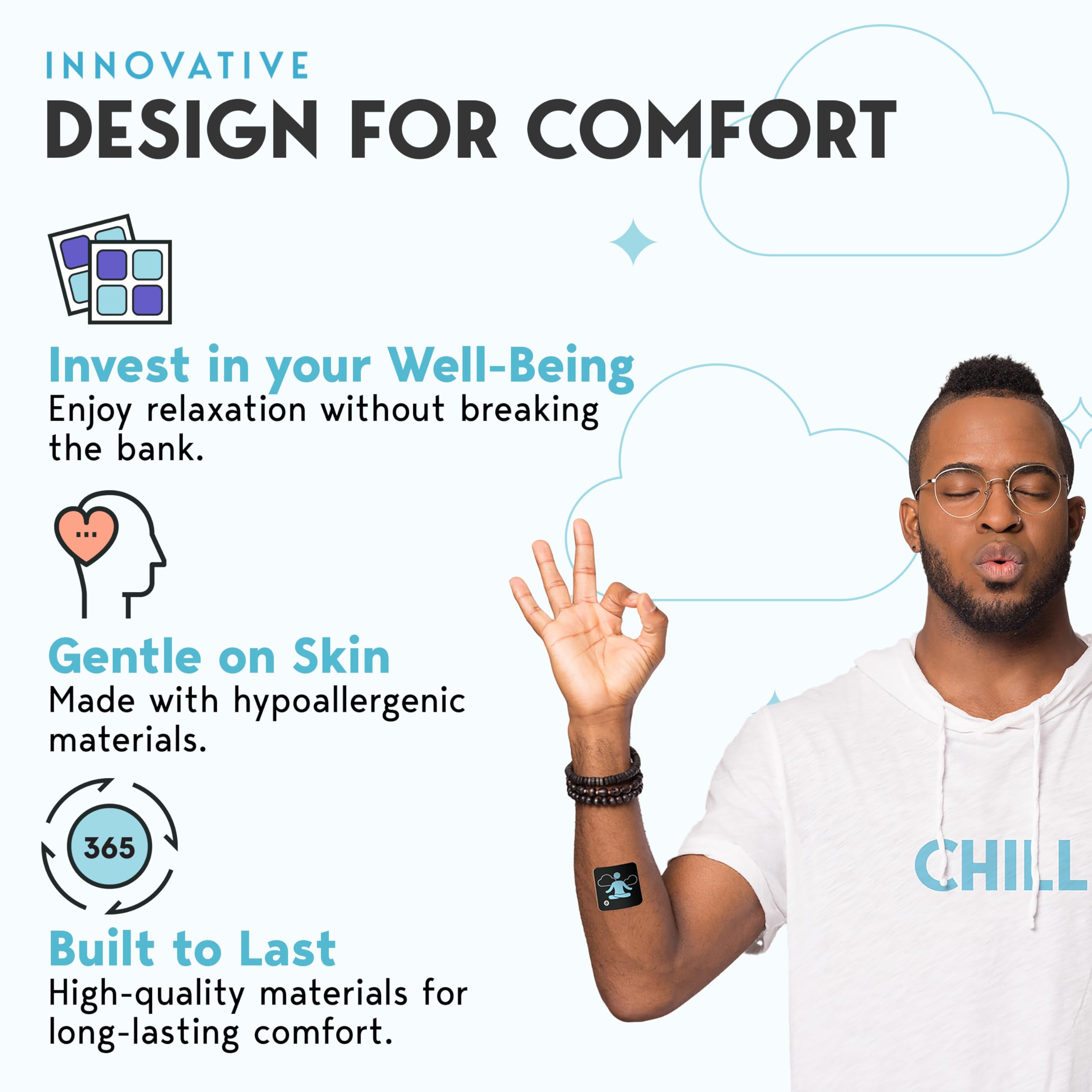 Klova Chill Patch on the foot top provides discreet, drug-free stress support.