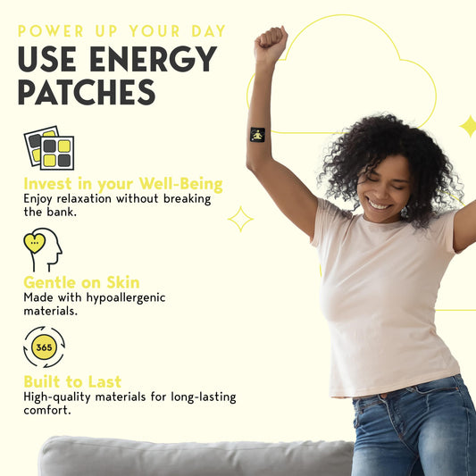 Klova Energy Patches being applied to the shoulder for steady release.