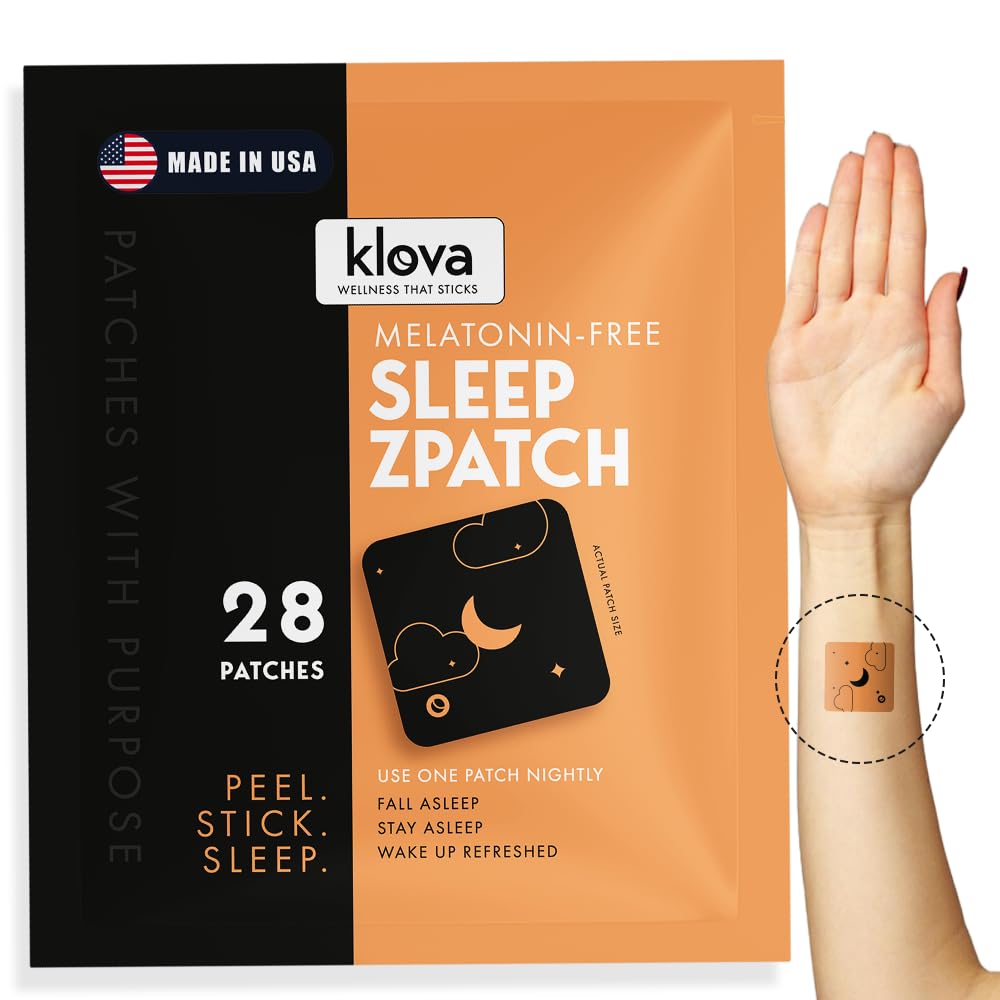 Klova melatonin-free sleep patch packaging shown for relaxed nights