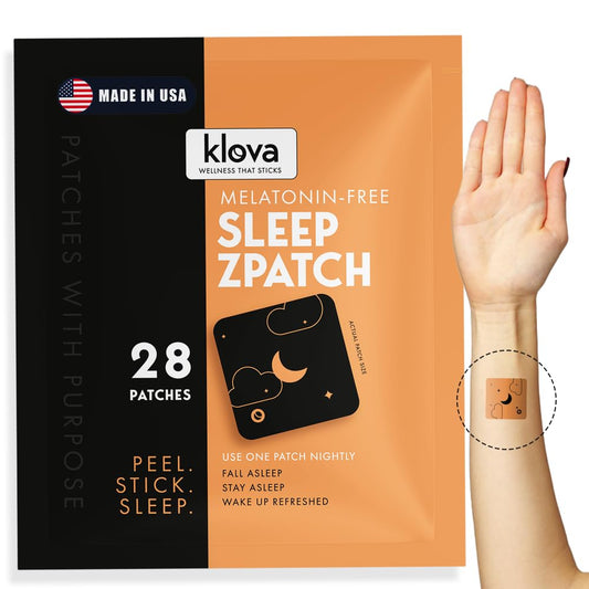 Klova melatonin-free sleep patch packaging shown for relaxed nights