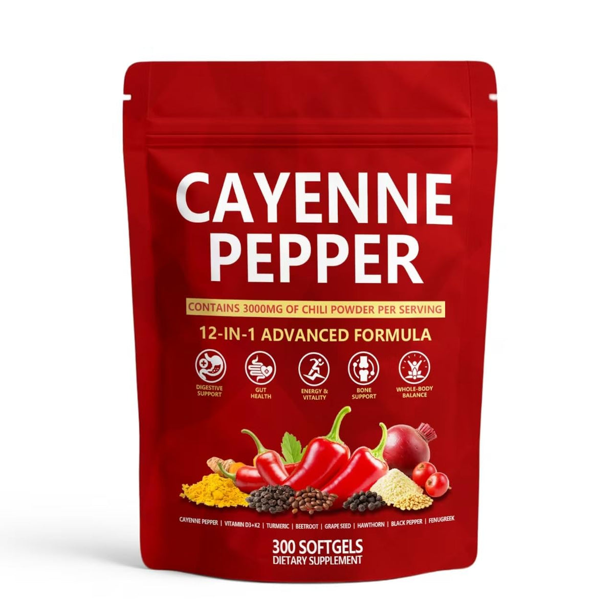 KLUNIZ Cayenne Pepper Capsules bottle promotes digestion support and daily vitality