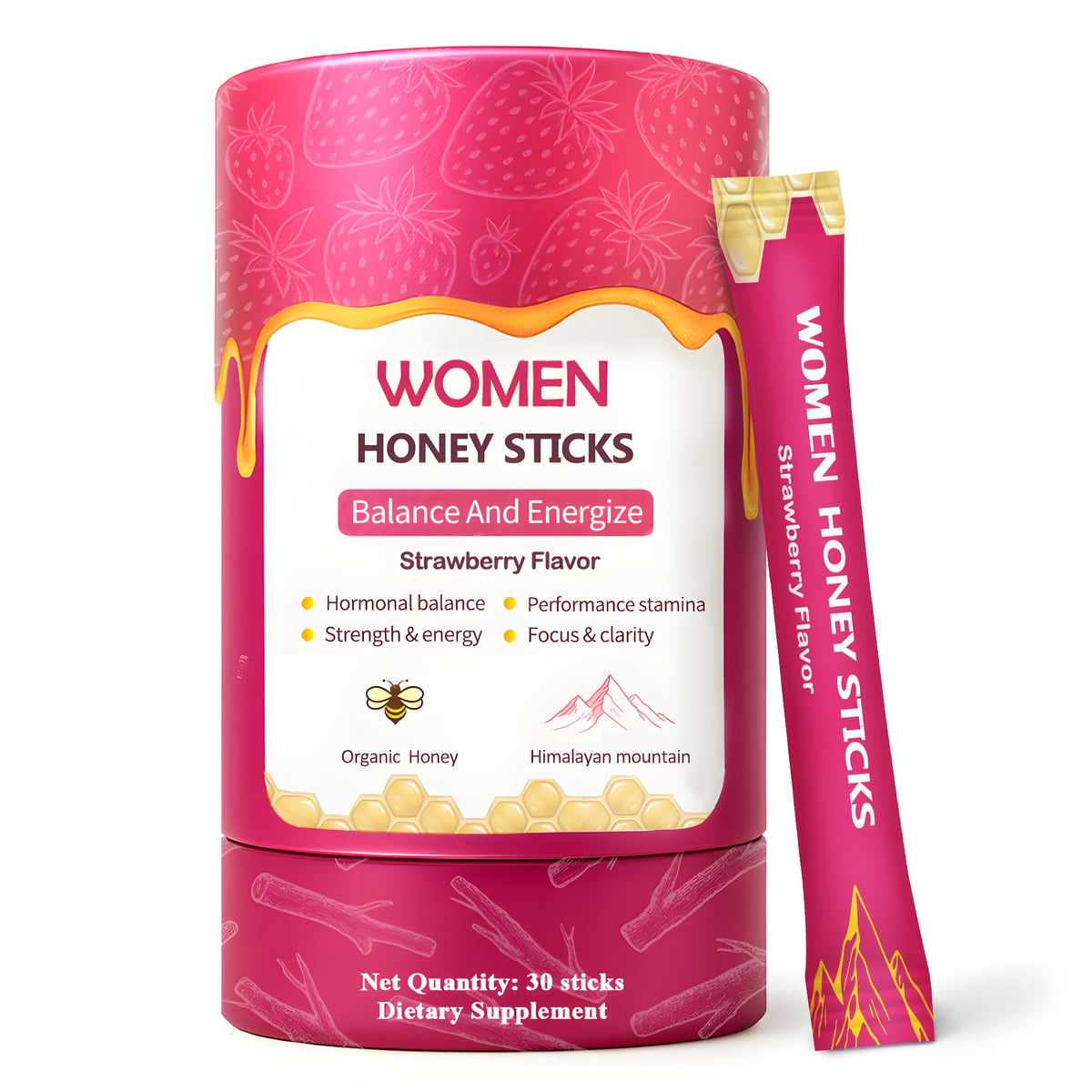 KLUNIZ Shilajit Honey Sticks for Women strawberry bottle pour for quick energy