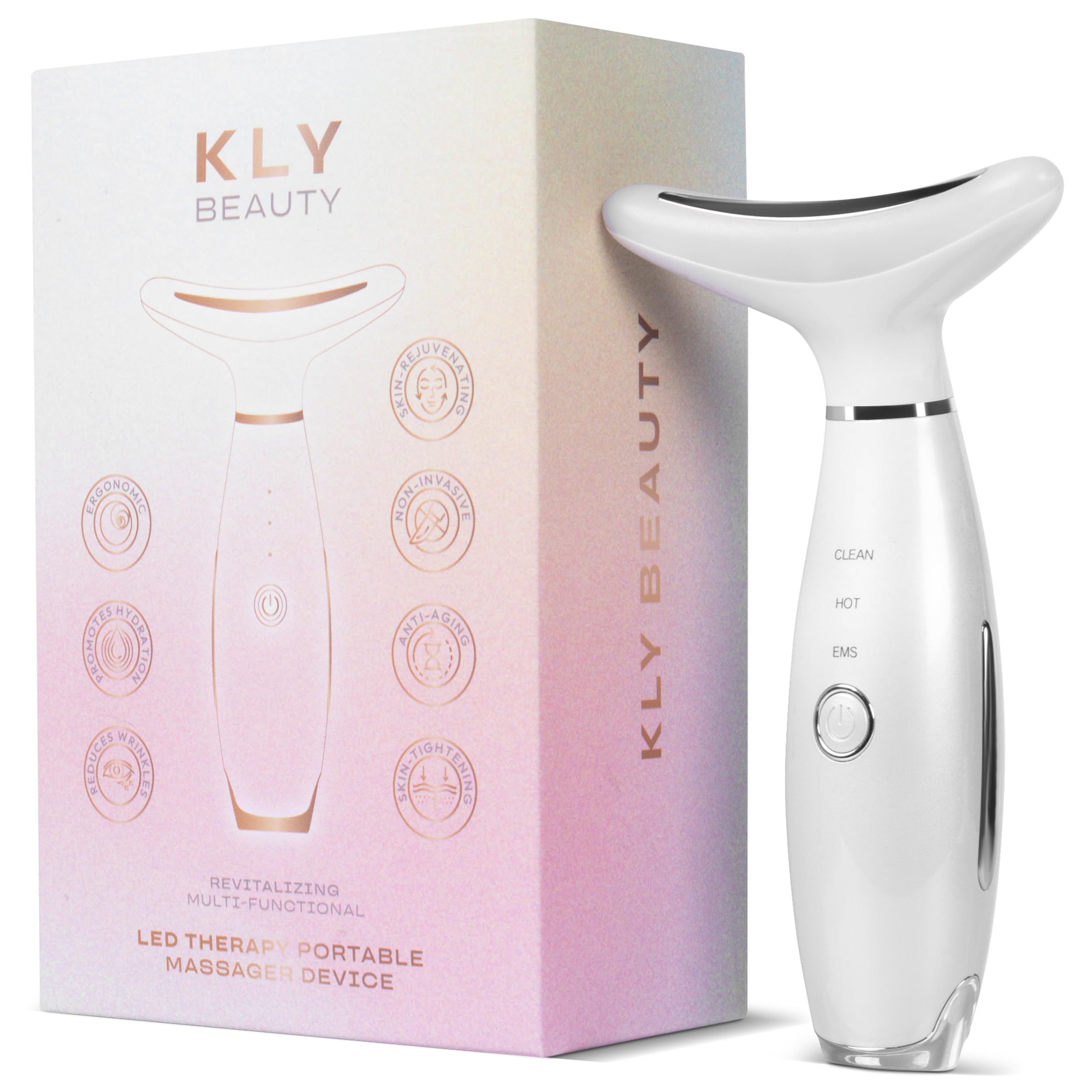 KLYVER Face & Neck Massager with LED bar for radiant skin and relaxation.