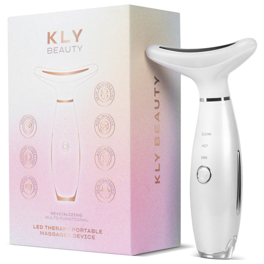 KLYVER Face & Neck Massager with LED bar for radiant skin and relaxation.