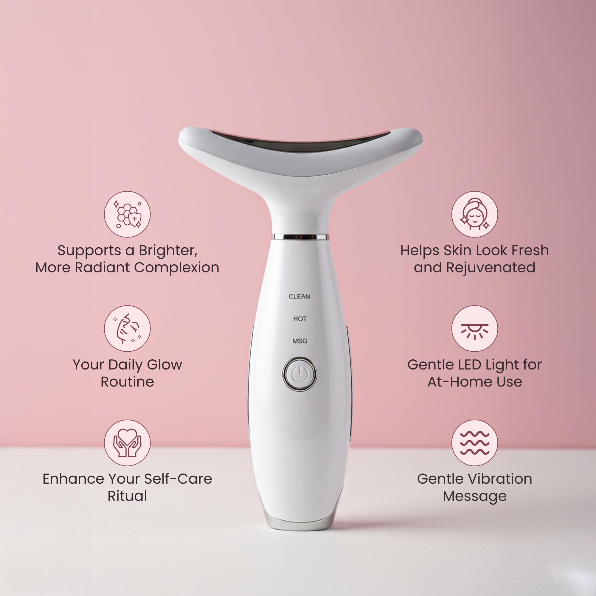 KLYVER device displaying vibration mode for gentle facial massage.