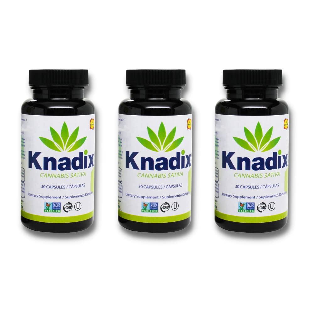 Knadix hemp oil supplement bottle shows cold-pressed oil for daily wellness support.