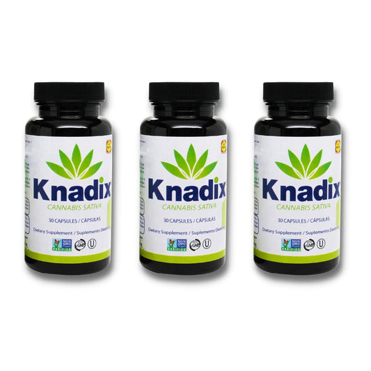 Knadix hemp oil supplement bottle shows cold-pressed oil for daily wellness support.