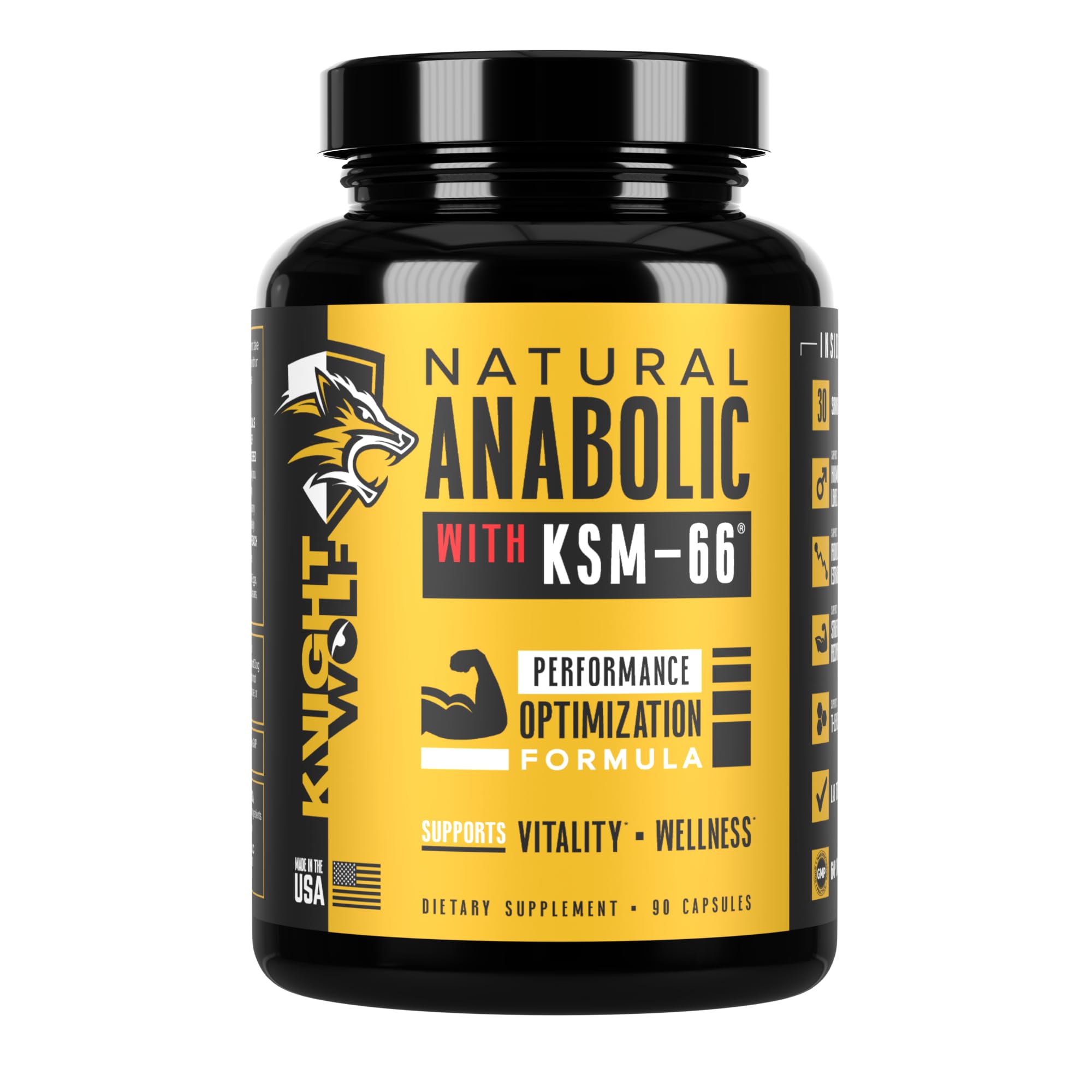 Knight Wolf Supps Night Wolf Ashwagandha KSM-66 600mg bottle supports focused energy and vitality.
