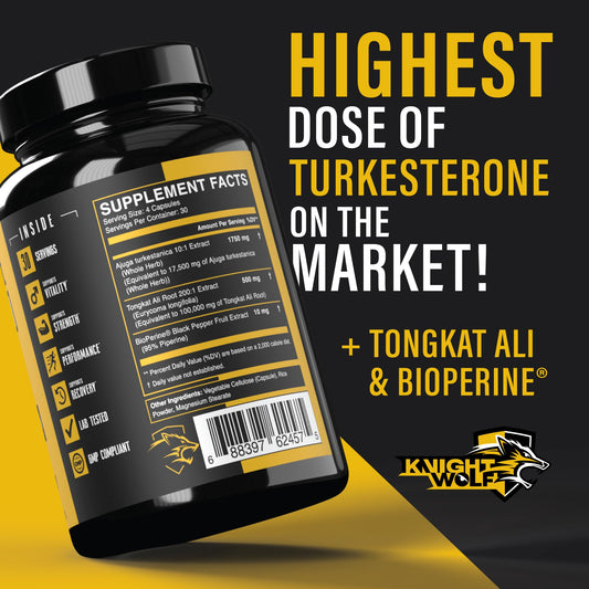 Knight Wolf Supps Turkesterone bottle front with bold label