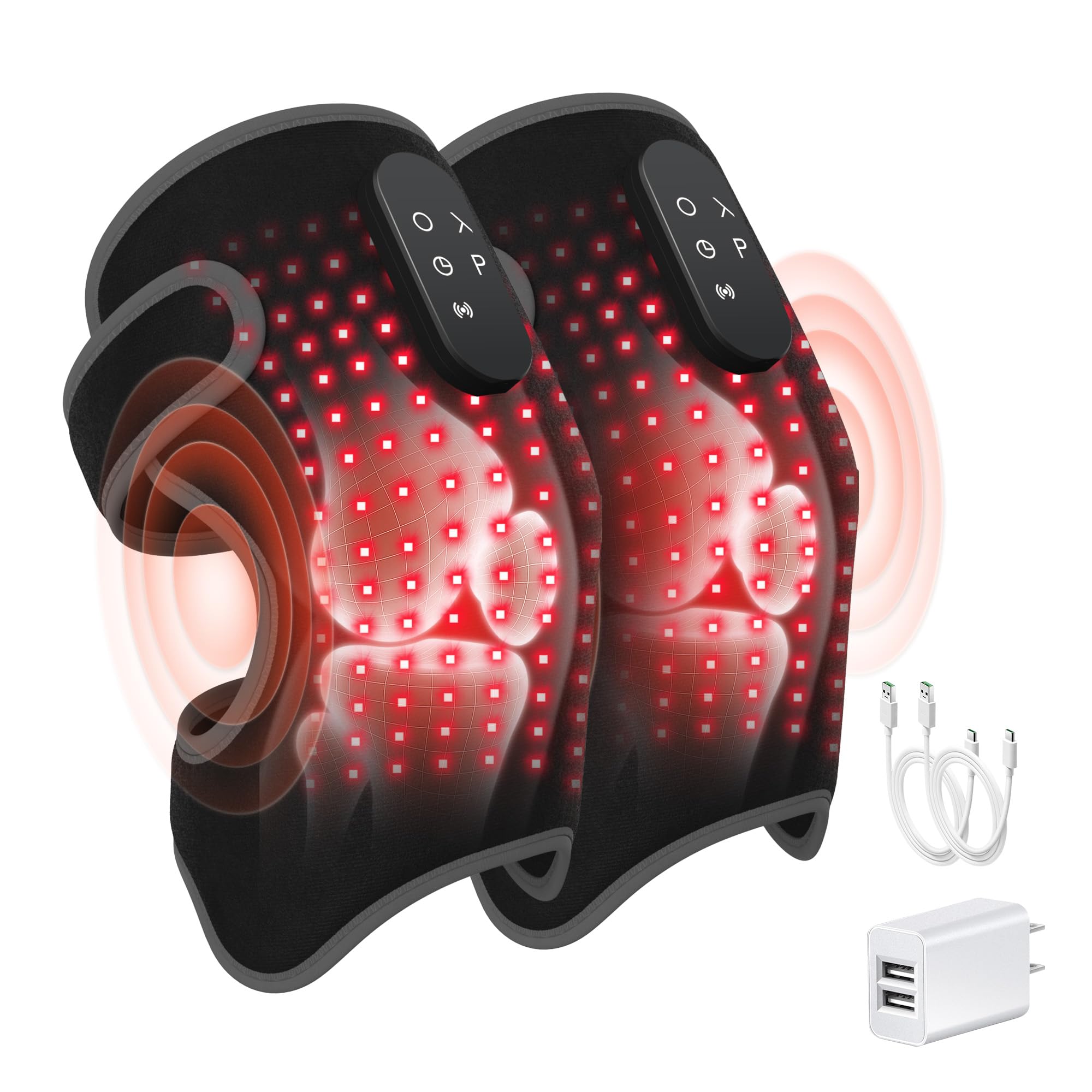 KNONNETD red-light knee brace pair for dual-knee relief and versatile use.