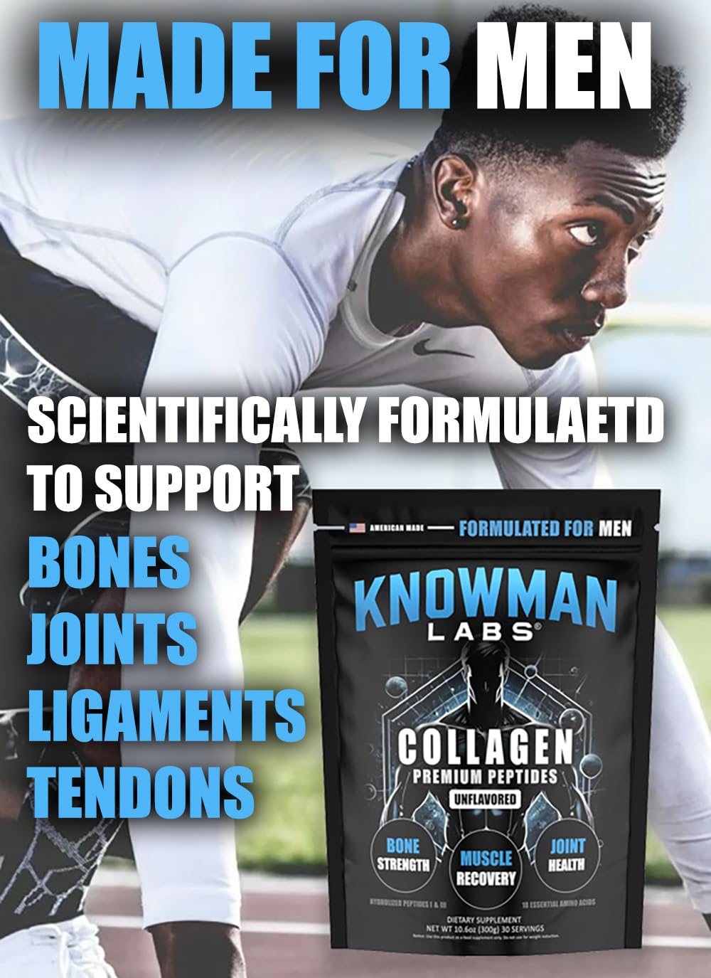 Knowman Labs Premium Collagen for Men non-GMO protein option.
