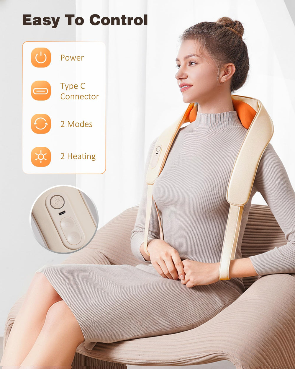 KNQZE cordless massager shown for back and neck relief in a compact form.