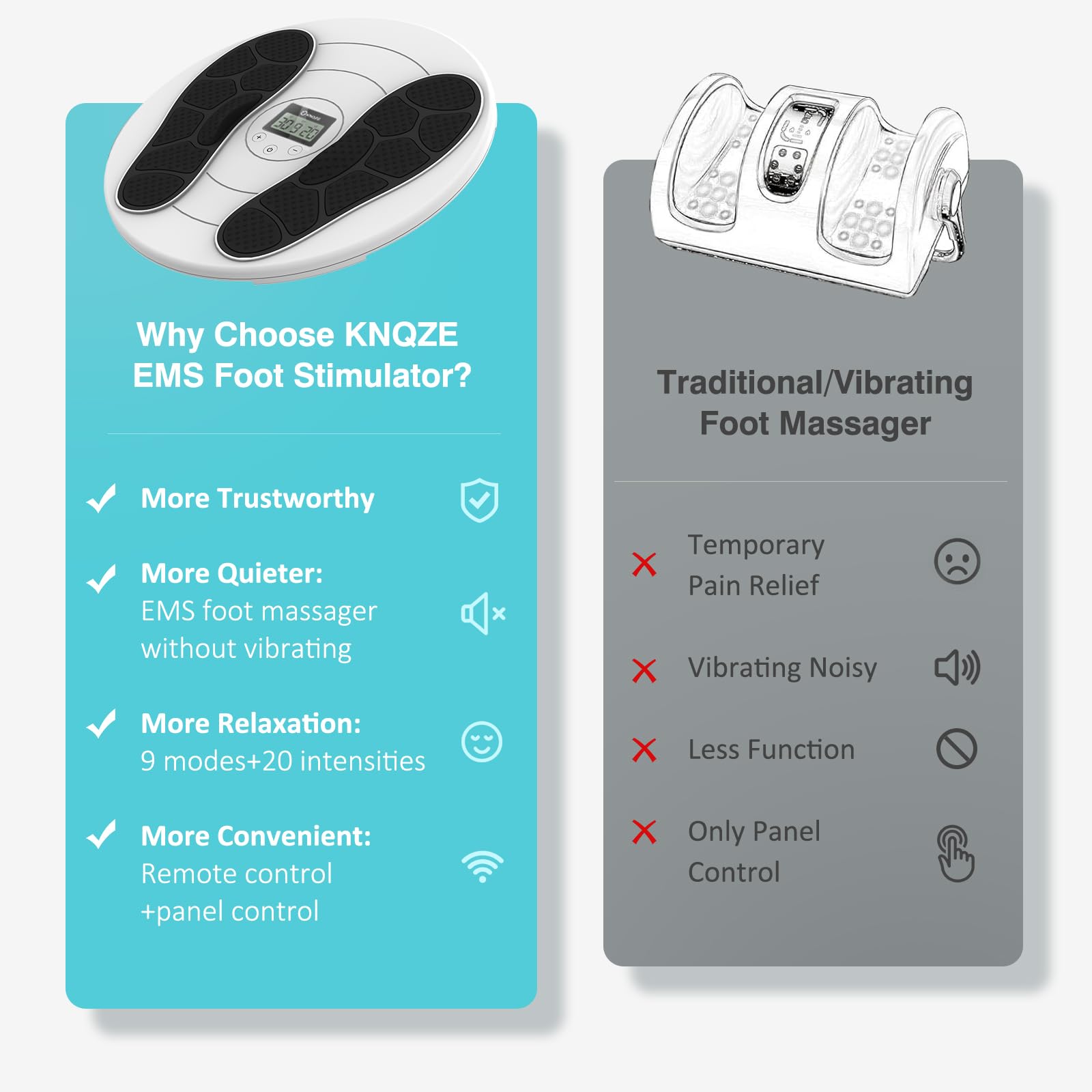 KNQZE foot massager operates with near-silent quietness for discreet sessions.