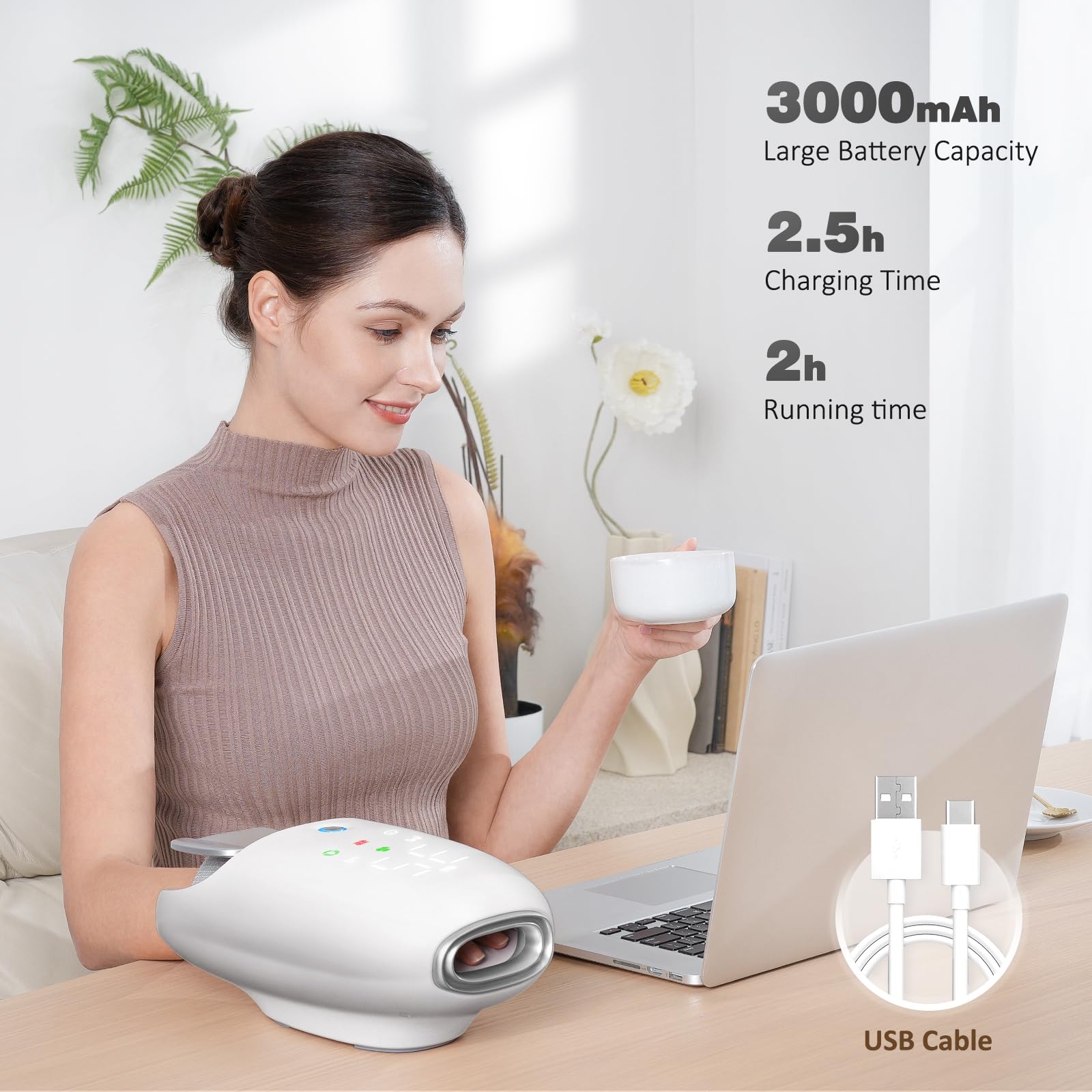 KNQZE massager demonstrating six modes and three timers.