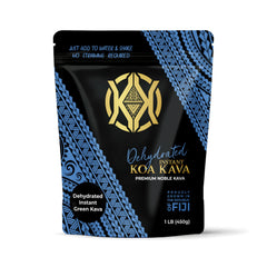 Koa Kava jar of dehydrated instant green kava powder ready for quick use