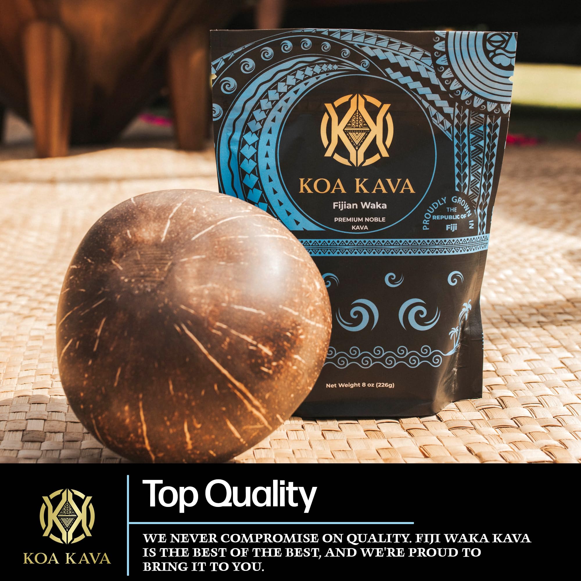 Koa Kava Fiji powder stirred into hot water for relaxation.