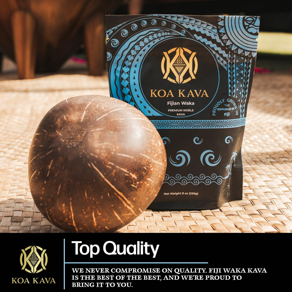 Koa Kava Fiji powder stirred into hot water for relaxation.