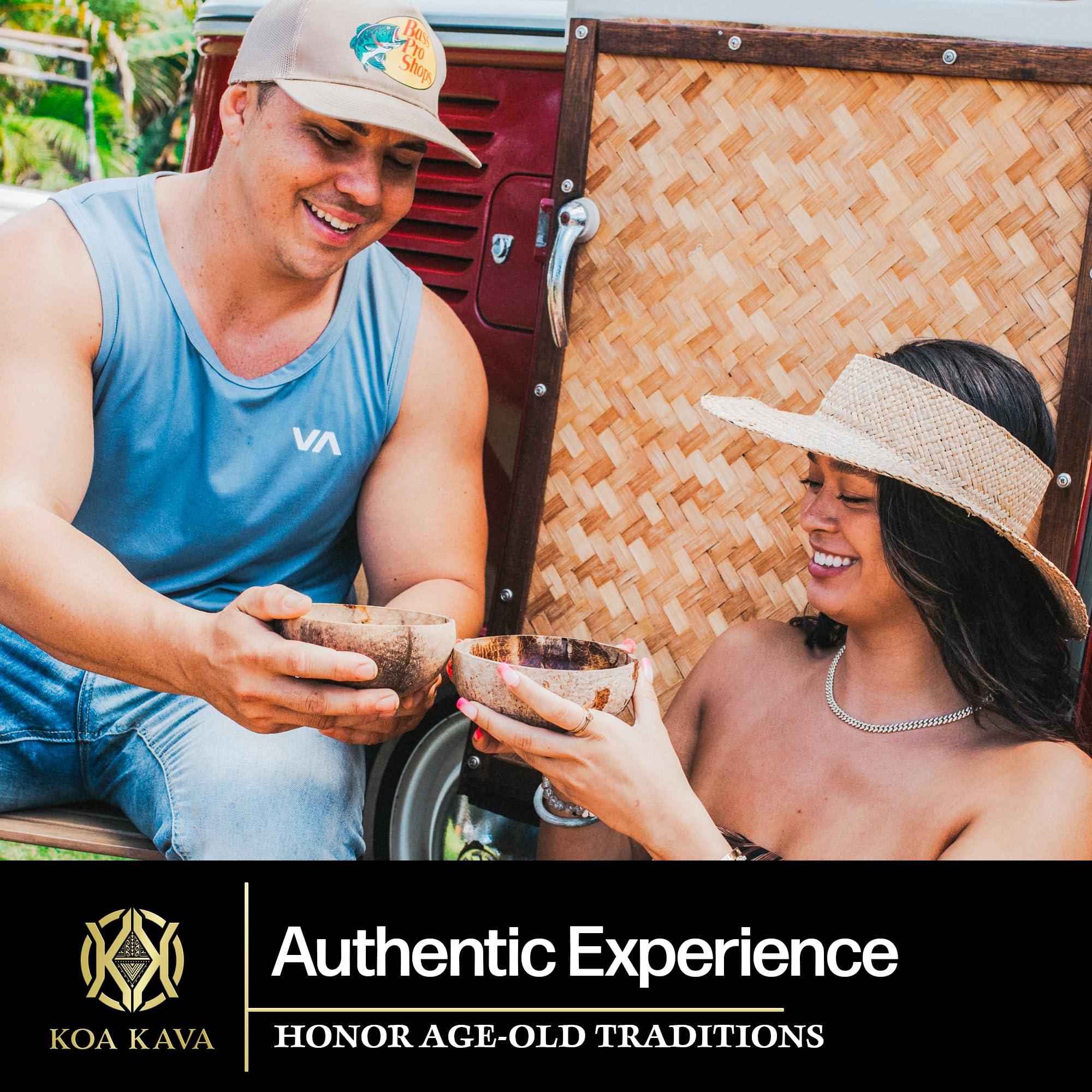 Koa Kava label close-up highlights additive-free, natural origins.