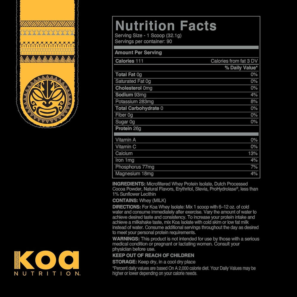 KOA Nutrition Warrior Whey Isolate chocolate powder being mixed in a shaker.
