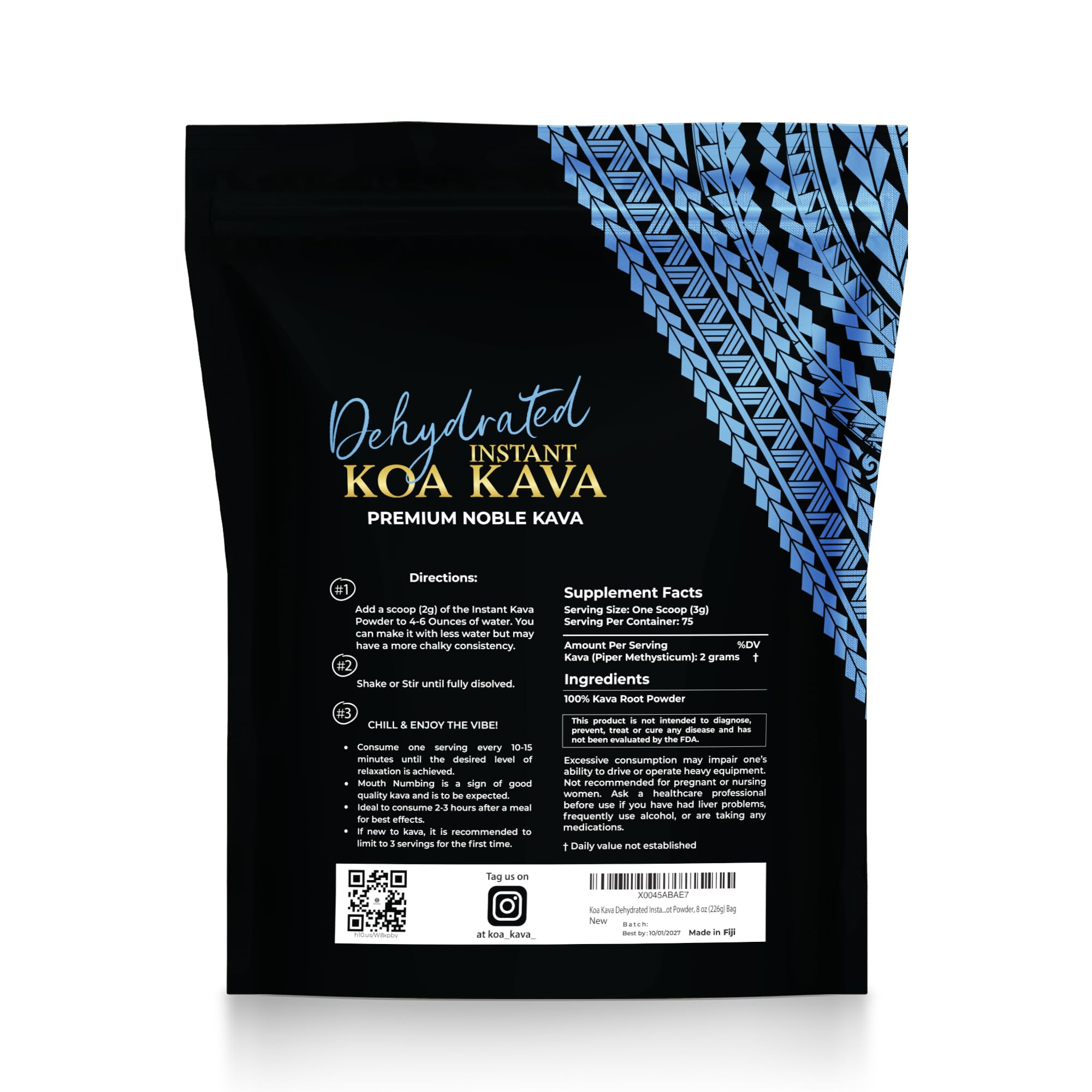Koa Kava travel-friendly packaging supports on-the-go relaxation.